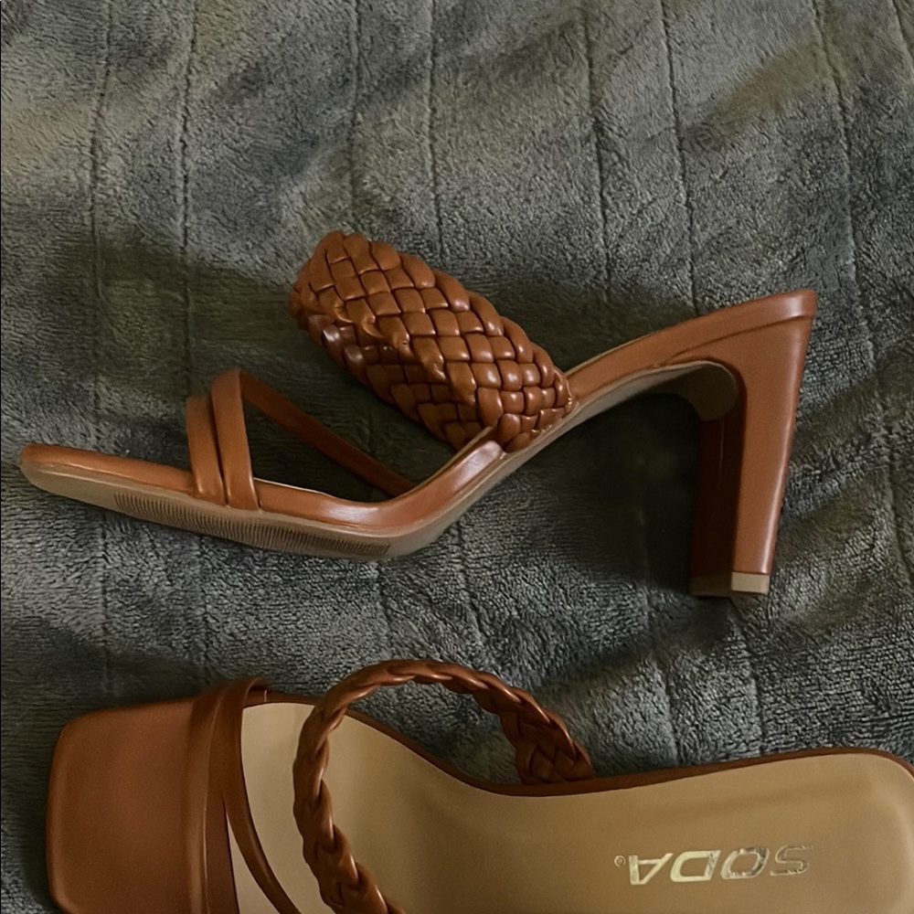 Soda Brown Braided Heels - Picture 2 of 3